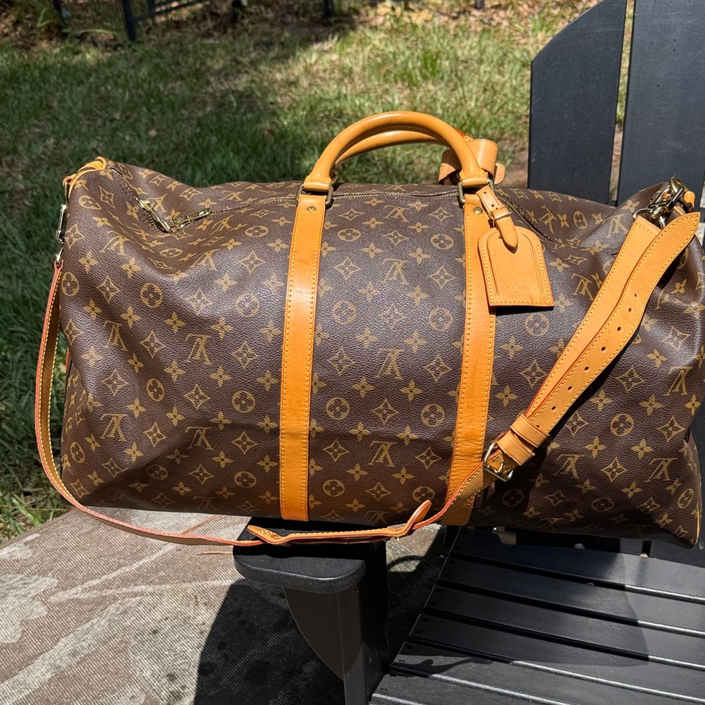 Louis Vuitton Monogram keepsall, Travel Duffel Bag - Brown & Tan Leather